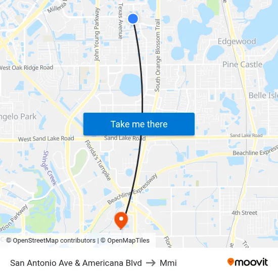 San Antonio Ave & Americana Blvd to Mmi map