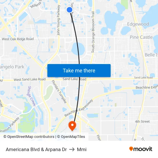 Americana Blvd & Arpana Dr to Mmi map