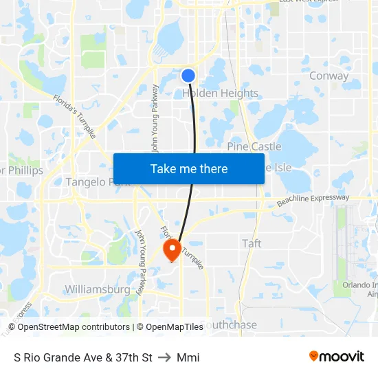 S Rio Grande Ave & 37th St to Mmi map