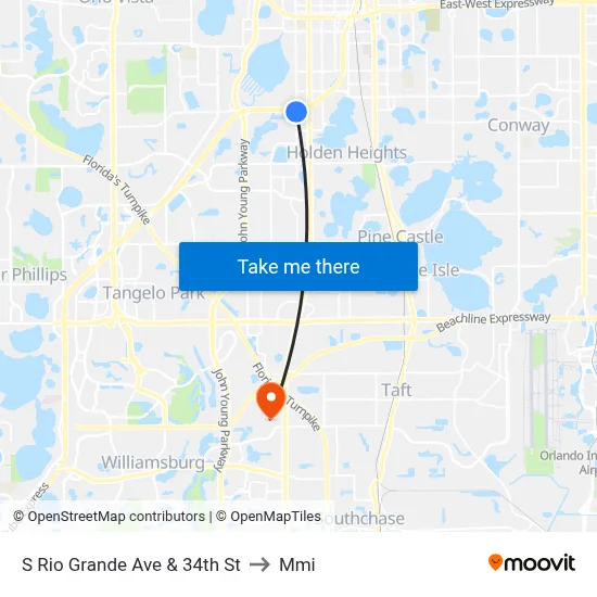 S Rio Grande Ave & 34th St to Mmi map