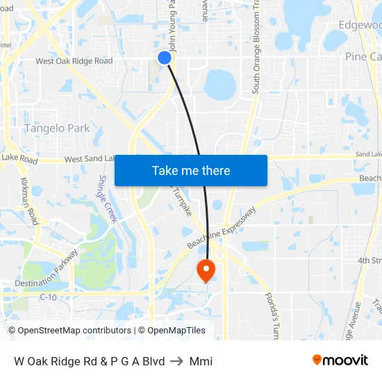 W Oak Ridge Rd & P G A Blvd to Mmi map