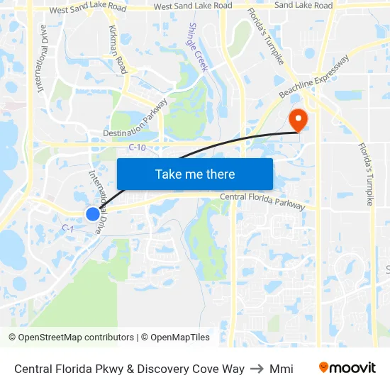Central Florida Pkwy & Discovery Cove Way to Mmi map