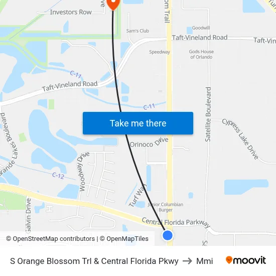 S Orange Blossom Trl & Central Florida Pkwy to Mmi map