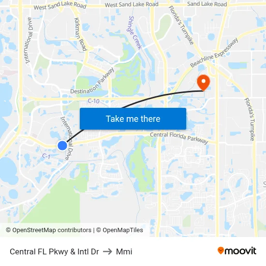 Central FL Pkwy &  Intl Dr to Mmi map