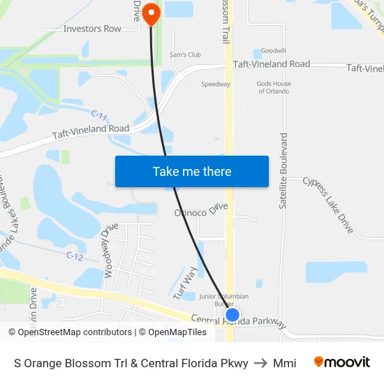 S Orange Blossom Trl & Central Florida Pkwy to Mmi map