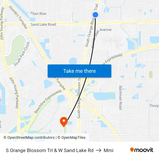 S Orange Blossom Trl & W Sand Lake Rd to Mmi map