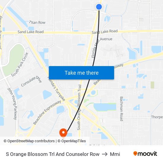 S Orange Blossom Trl And Counselor Row to Mmi map