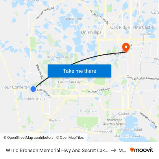 W Irlo Bronson Memorial Hwy And Secret Lake Dr to Mmi map