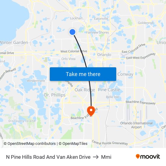 N Pine Hills Road And Van Aken Drive to Mmi map