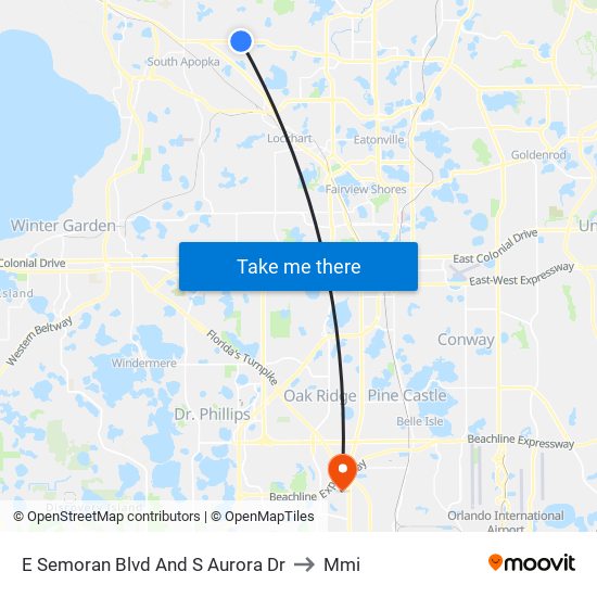 E Semoran Blvd And S Aurora Dr to Mmi map