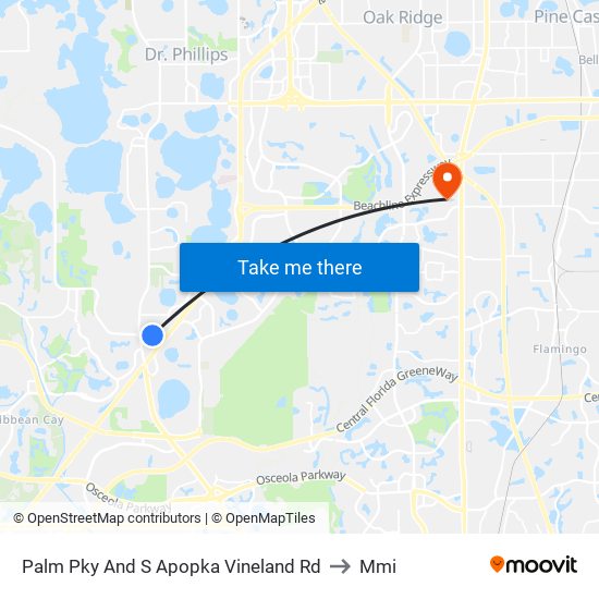 Palm Pky And S Apopka Vineland Rd to Mmi map