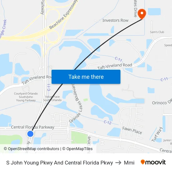 S John Young Pkwy And Central Florida Pkwy to Mmi map