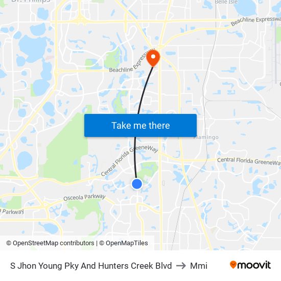 S Jhon Young Pky And Hunters Creek Blvd to Mmi map