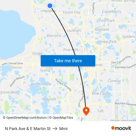 N Park Ave & E Martin St to Mmi map