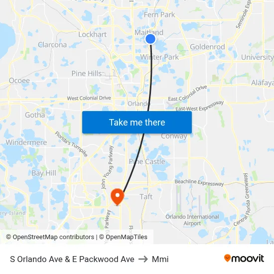 S Orlando Ave & E Packwood Ave to Mmi map