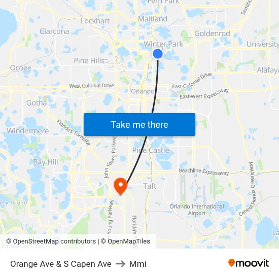 Orange Ave & S Capen Ave to Mmi map