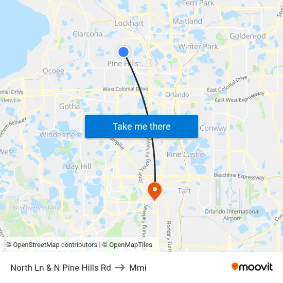 North Ln & N Pine Hills Rd to Mmi map