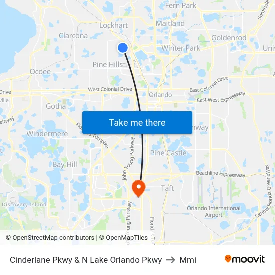 Cinderlane Pkwy & N Lake Orlando Pkwy to Mmi map