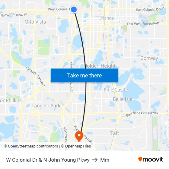 W Colonial Dr & N John Young Pkwy to Mmi map