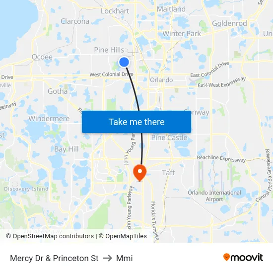 Mercy Dr & Princeton St to Mmi map