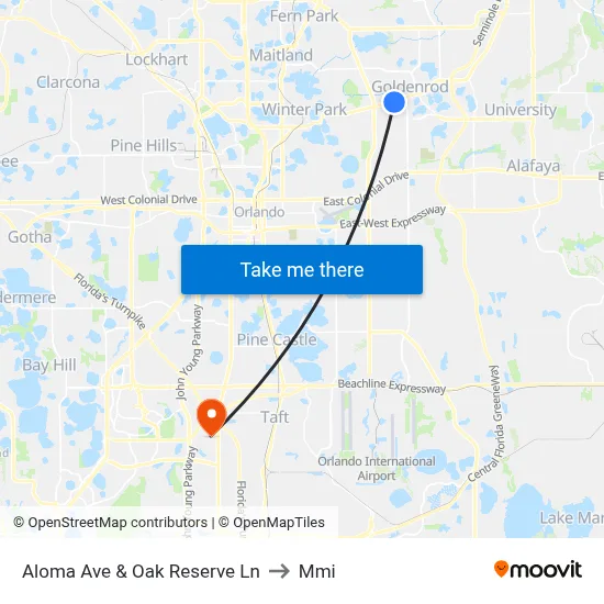 Aloma Ave & Oak Reserve Ln to Mmi map