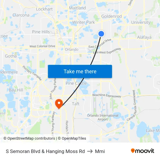 S Semoran Blvd & Hanging Moss Rd to Mmi map