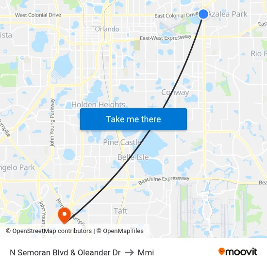 N Semoran Blvd & Oleander Dr to Mmi map