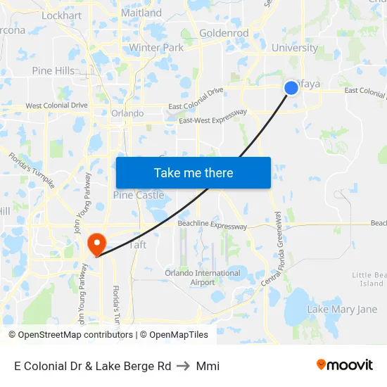 E Colonial Dr & Lake Berge Rd to Mmi map