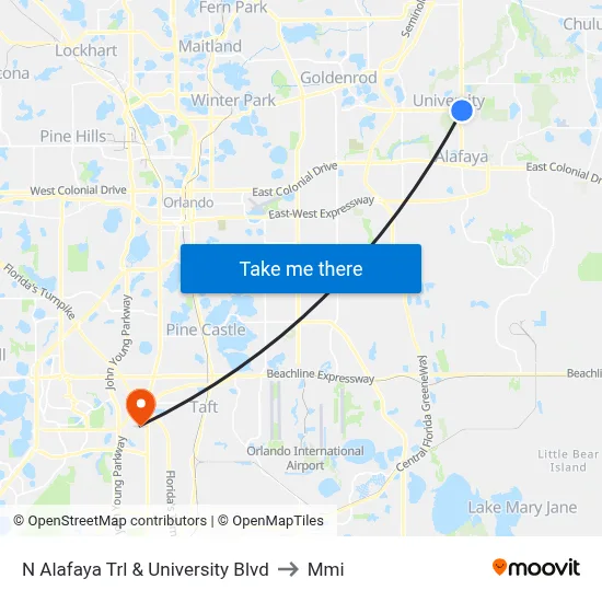 N Alafaya Trl & University Blvd to Mmi map