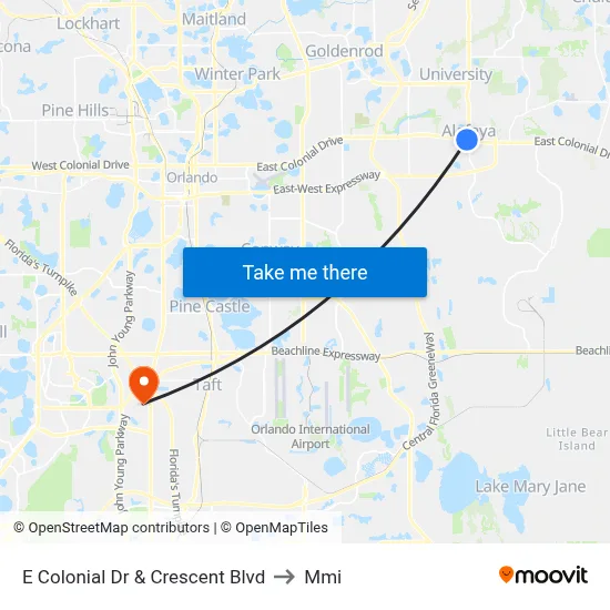 E Colonial Dr & Crescent Blvd to Mmi map