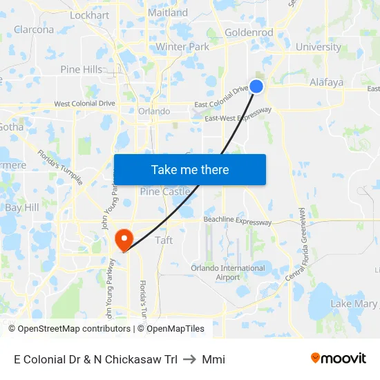 E Colonial Dr & N Chickasaw Trl to Mmi map