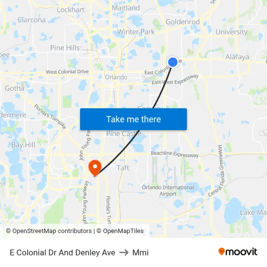 E Colonial Dr And Denley Ave to Mmi map