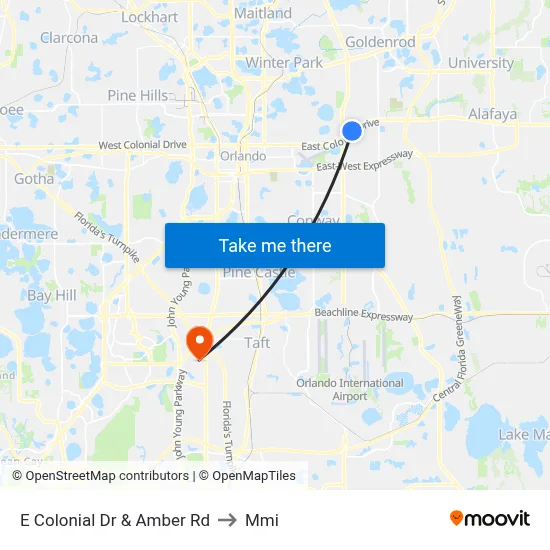 E Colonial Dr & Amber Rd to Mmi map