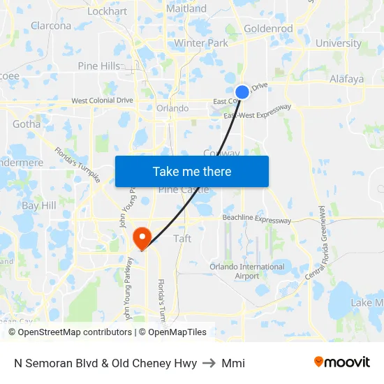 N Semoran Blvd & Old Cheney Hwy to Mmi map