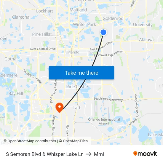 S Semoran Blvd & Whisper Lake Ln to Mmi map