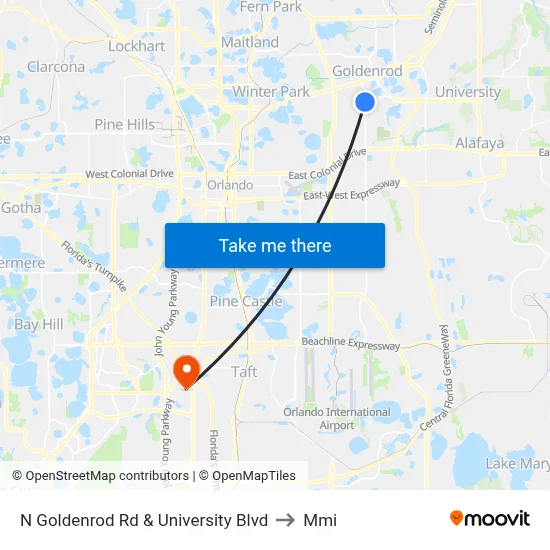 N Goldenrod Rd & University Blvd to Mmi map