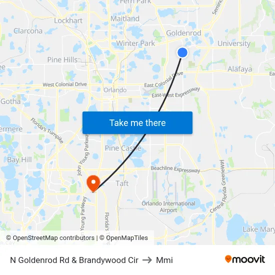 N Goldenrod Rd & Brandywood Cir to Mmi map