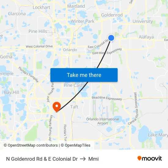 N Goldenrod Rd & E Colonial Dr to Mmi map