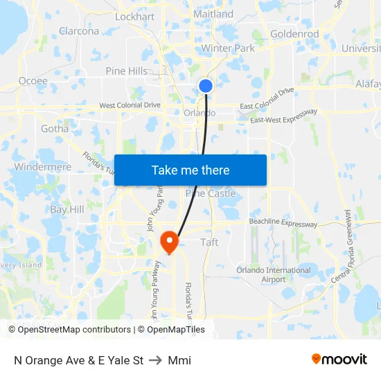 N Orange Ave & E Yale St to Mmi map