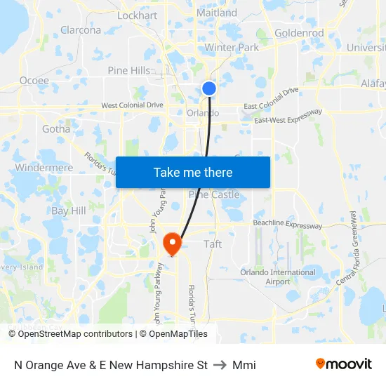 N Orange Ave & E New Hampshire St to Mmi map