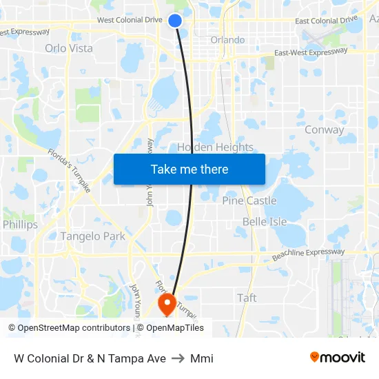 W Colonial Dr & N Tampa Ave to Mmi map