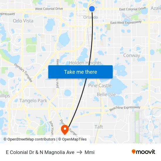 E Colonial Dr & N Magnolia Ave to Mmi map