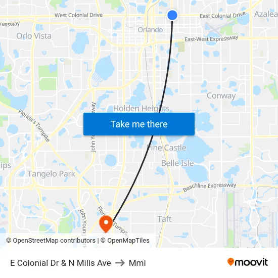E Colonial Dr & N Mills Ave to Mmi map