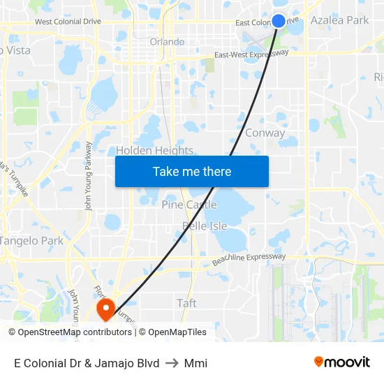 E Colonial Dr & Jamajo Blvd to Mmi map