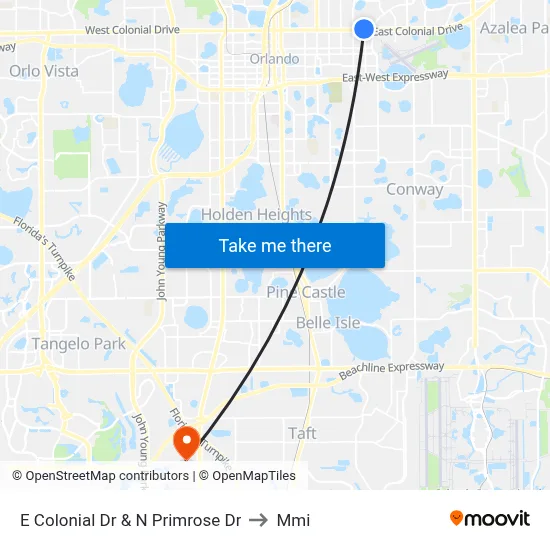 E Colonial Dr & N Primrose Dr to Mmi map