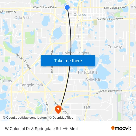 W Colonial Dr & Springdale Rd to Mmi map