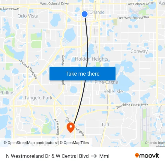 N Westmoreland Dr & W Central Blvd to Mmi map