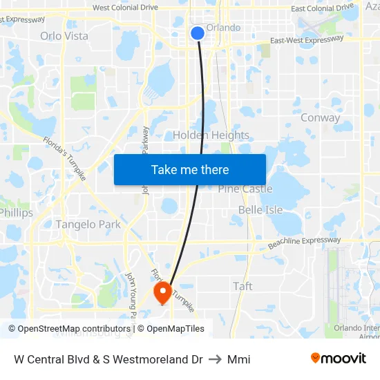 W Central Blvd & S Westmoreland Dr to Mmi map