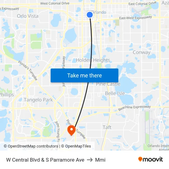 W Central Blvd & S Parramore Ave to Mmi map