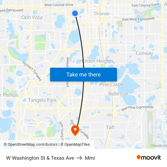 W Washington St & Texas Ave to Mmi map
